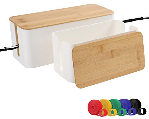 Powerking Kabelmanagementbox, Holzmaserung Kabelorganisator Für Kabel- und Kabelmanagement, Lagerung und Halter zum Abdecken und Verstecken von Steckdosenleisten und Kabeln
