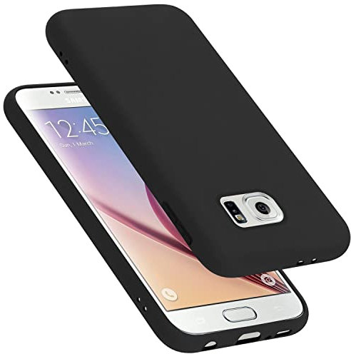 Cadorabo Hülle kompatibel mit Samsung Galaxy S6 Hülle Silikon Handyhülle für Galaxy S6 Case aus flüssigem Silikon- Kratzfeste und stoßfeste dünne TPU Schutzhülle - Liquid SCHWARZ