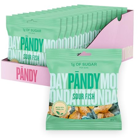 PÄNDY Sour Fish Zuckerfreie Süßigkeiten Bonbons Gummibärchen ohne Zucker süßigkeiten großpackunge box zuckerfrei gummibärchen Fruchtgummis Low Carb Großpackung nur 1 g Zucker 14 x 50 g