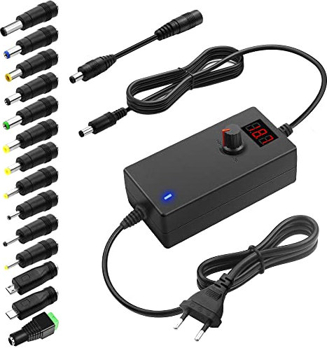 SHNITPWR Fuente de alimentación Universal de 3V ~ 24V, 24W, 1A, Adaptador CA/CC, con 14 adaptadores para Dispositivos electrónicos de 3V hasta 24V, Marco de Fotos, Tiras LED de 1000mA máx