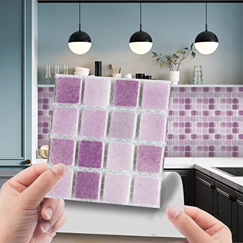 Credence Adhesive Pour Cuisine Mosaïque Violet Clair Stickers Cuisine Auto-Adhésif PVC Stickers Muraux Cuisine Étanche Stickers Carrelage Cuisine Adhesive Sticker Salle de Bain10 Pièces(10X10cm)
