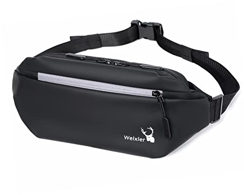 FANDARE Ultraleicht Brusttasche Bauchtasche Herren Gürteltasche Sling Bag Sporttasche Wasserdicht PU Hüfttasche Umhängetasche für Outdoor Sport Joggen Wandern Radfahren Reisen Daypacks Schwarz
