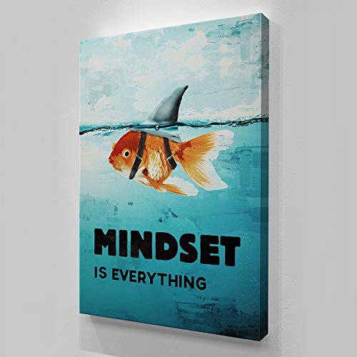 Nordic Style Motivation Poster Leinwanddruck Wand Mindset Is Everything Shark Fish Wall Art Bilder für Heimdekoration 50x75cm(20x30inch) ungerahmt