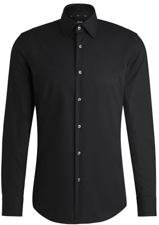 BOSS Herren H-HANK-C1-214 Slim-Fit Hemd aus elastischer Baumwoll-Popeline mit bügelleichtem Finish Schwarz001 45