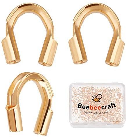 Beebeecraft 1 Scatola 300 Pezzi Wire Guardian 18K Ottone Placcato Oro A Forma di U Passanti Protezione Filo per Creazione di Gioielli Orecchini Bracciali Collane (Foro: 0.6 mm)