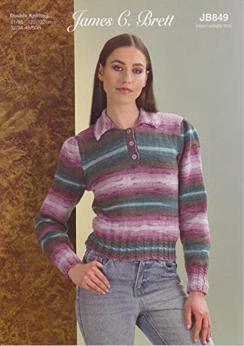 James Brett Womens Double Knit Knitting Pattern Collar & Cable Detail Sweater (JB849)