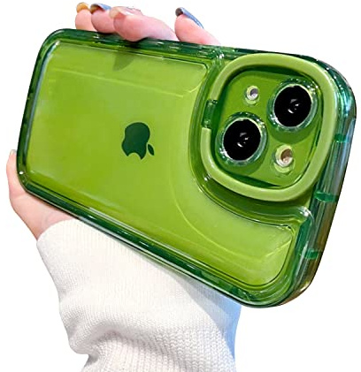 Ownest Compatible with iPhone 14 Case with Clear Kickstand Creative Protective Design Case with Camera Holder for TPU Slim Shockproof Cool Phone Case for iPhone 14-Green