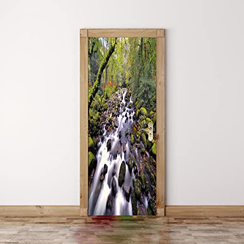 3d Türtapete Selbstklebend Waldbäche Türposter Fototapete, Schlafzimmer Wohnzimmertür Aufzug Tür Aufkleber B85 x H205cm