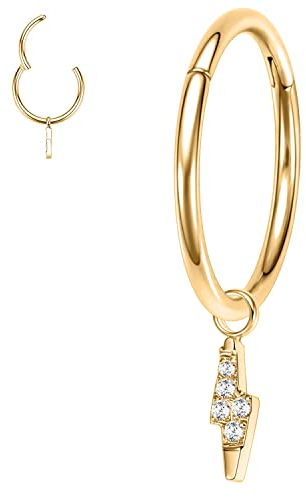 Septum Klickerring 8 mm 16 G Septum Schmuck goldene Nasenringe chirurgischer Stahl Helix Ohrringe Knorpel Reifen Tragus Rook Lobe Piercing Schmuck baumelnder Ring für Damen und Herren Blitz Anhänger