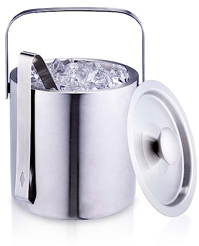 Murago - Eiseimer mit Deckel und Zange ca. 1,2L - Edelstahl Eiswürfelbehälter Eiskübel Eisbehälter Eiswürfel Eiskühler