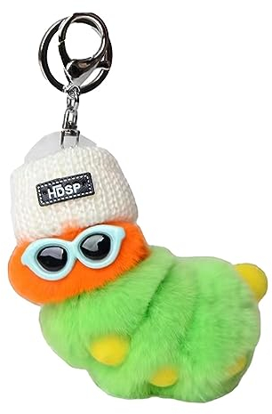 Caterpillar Schlüsselanhänger - Echte Po Raupe Schlüsselanhänger mit Sonnenbrille und Winter Strickmütze | Anti-Lost Cute Schlüsselanhänger, Cartoon Plüsch Puppe Anhänger für Tasche Geldbörse