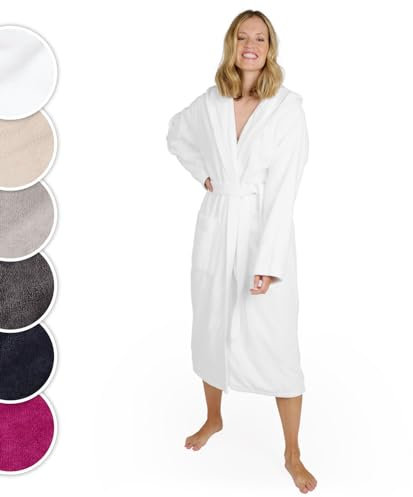 Blumtal Peignoir de Bain Femme, Sortie de Bain Femme Doux et Moelleux Coton avec Capuche doublée et Velours éponge, certifié Oeko-TEX®, Taille XL, Blanc