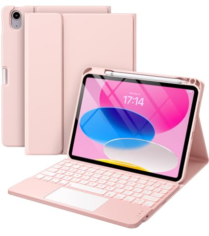 Harvopu Kompatibel mit iPad 10. Generation Hülle mit Tastatur (27,7 cm (11 Zoll), 2022), Tastaturhülle mit Stifthalter, Multi-Touch-Trackpad, 7-farbige Hintergrundbeleuchtung, Tastatur