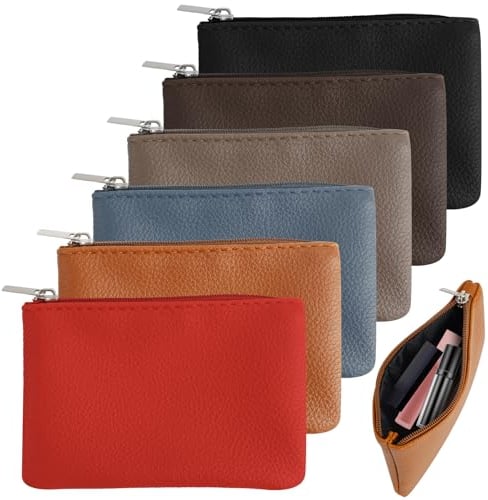 Towviy Portamonete 6 Pezzi, Portamonete Portatile con Cerniera Piccola Borsa per il Trucco PU Borsa da Viaggio Portatile Donne Raggazze Uomo, 6 Colori