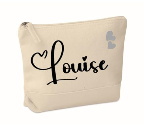 Trousse de Toilette, Pochette de Maquillage avec prénom personnalisée 20x15x5cm, Cadeau, noël, Femme (Nature)
