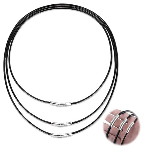 Peysaitr Collana in Pelle da Uomo 3mm Senza Ciondolo, Nera in Finta Pelle per Donna, Chiusura in Acciaio Inox (46/51/56 cm)