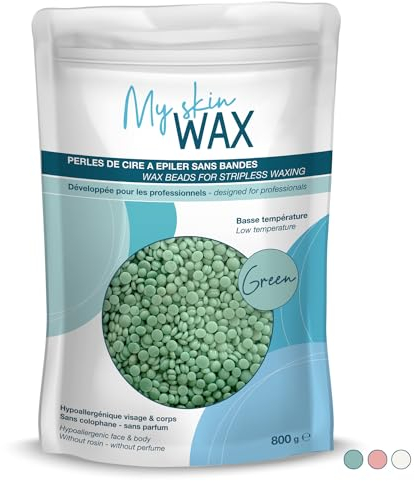 My Skin WAX - Waxing perlen 800g, Hypoallergen, Ohne Streifen, Wachsperlen Haarentfernung für Gesicht, Augenbrauen, Intim Waxing, Brazilian wax, Wachsperlen für Männer, Frauen - Grün