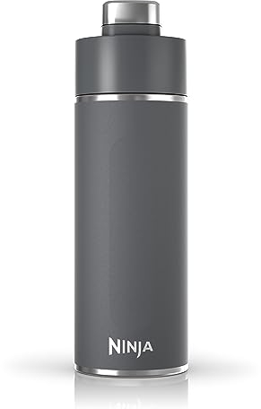 Ninja Thirsti Wasserflasche/Thermobecher to go, 700ml, auslaufsicherer Deckel, für kohlensäurehaltige, heiße & kalte Getränke, dreifach isolierter Travel Mug, Edelstahlflasche, Grau, DW2401EUUKGY