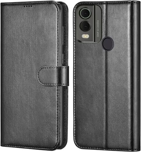 AMAZE!UK For Nokia C32 / Nokia C22 Phone Case Leather Flip Wallet Premium Shockproof Slim Book Magnetic Stand Phone Cover (Black)