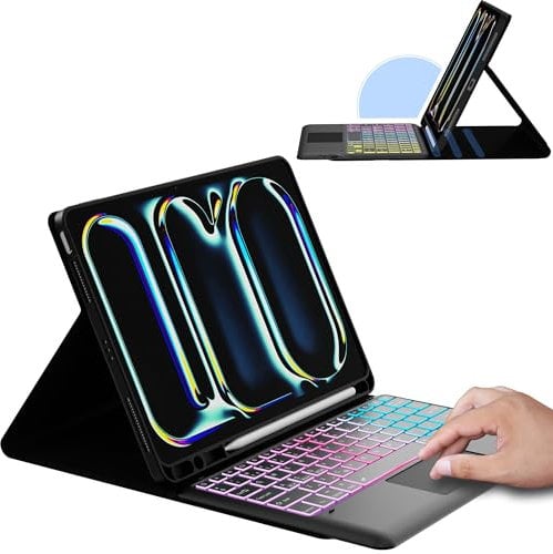 for iPad Pro 13-inch (M4) 2024 Case with Detachable Keyboard : DIY 3-Zone 7 Color Backlight Tablet Keyboard Cases with Touchpad - 13 iPad Pro 2024 (M4) UK Layout Keyboard Cover with Pen Holder