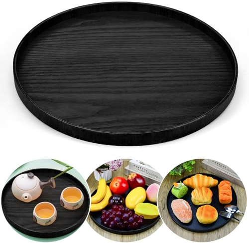 DTYGUIXE Vassoio da Portata in Legno Rotondo da 30cm,Vassoio da Colazione Antiscivolo Rotondo,Vassoio Decorativo per Tavolino da Caffè,Vassoio da Tè Rotondo per Caffetteria Bar Ristorante