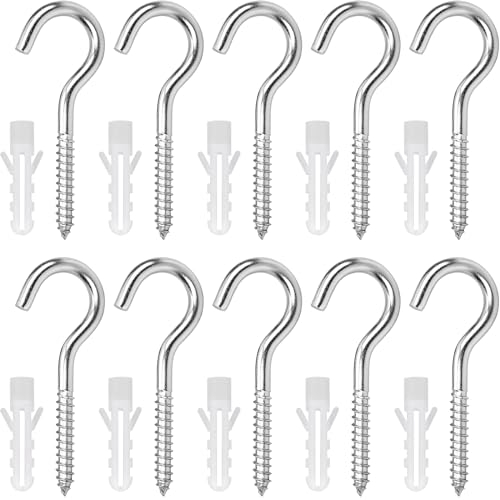 HATANSE 10 Pièce Crochets à Visser Inox M6 x 80 mm Lourde Crochets à Vis en Métal Grand Screw in Hooks Plafond Vis pour Hamacs, Auvents, Fauteuils Suspendus, Chaises à bascule, Câble fixe, Argenté
