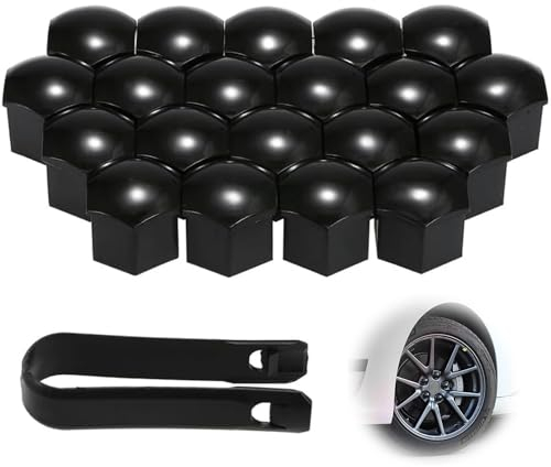 Tapones Tornillos Ruedas Coche, 21mm Tapones de Tuerca de Rueda, Tornillos para Llantas, Tapas de Tuercas de Coche, con Juego de Herramientas para Extracción de Coches, Negro, Ajuste Universal