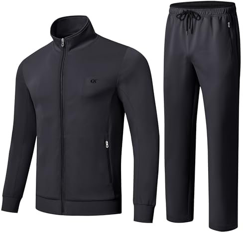 Huayuzh Trainingsanzug Herren 2 Piece Trainingsanzug Set Sportanzug Reißverschlusstasche Jogging Fitness Gym Hausanzug Dunkelgrau L