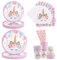Aitsite Juego de 50 platos de fiesta de unicornio rosa para 10 invitados, platos, vasos, servilletas, para fiestas de cumpleaños infantiles