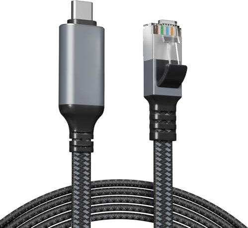 Cavo da tipo C a Ethernet, rete Gigabit, cavo piatto da USB C a RJ45, collegato direttamente, compatibile con Thunderbolt 3/4, per MacBook Pro/Air, iPhone 15, iPad Pro, Galaxy, smartphone, laptop, PC