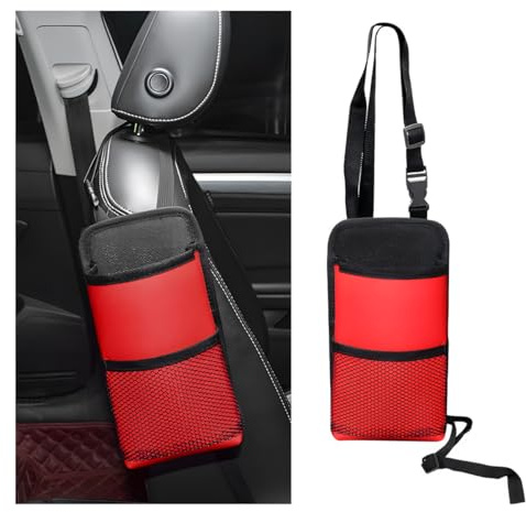 Yourkar 2 in 1 Large Cup Holder, Multifunctional Car Water Bottle Holder Bag with Adjustable Strap, Vehicle Seat Side Storage Hanging Bag with Mesh Pocket, Car Accessories (Red)