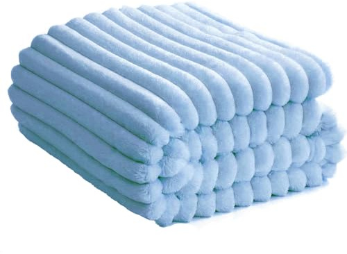 Soft Fleece Blanket Throws - Fluffy Warm Double King Luxury Ribbed Throw for Bedroom, Sofa Couch, Night Bed Blankets (Denim Blue, King (200x240 cm))