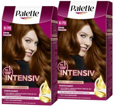 Palette Intensiv Creme Coloration 6-70 Copper Mahogany (2 x 115 ml), permanente Haarfarbe für leuchtende, langanhaltende Farbbrillanz & 100% Grauabdeckung