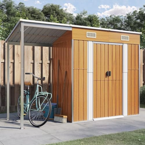 Juroupi Abri de Jardin avec Toit prolongé Marron Clair 277x110,5x181 cm Abris De Jardin,Abri De Stockage pour Jardin,Abri D'Outils De Jardin