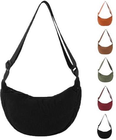 ZENGSING Damen Cord Crossbody Bag, Halbmond Tasche Umhängetasche,Damen Halbmond Tasche Schultertasche Mit Schultergurt Einstellbar Lässige Umhängetasche aus Cord für jeden Anlass