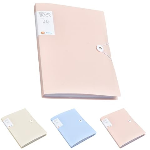 PLUSHCEWT A4 Display Folders Frosted, 30 Pockets Display Book Presentation Project Folder with Plastic Sleeves and Safety Rope, Ideal for School and Office Use (Pink)