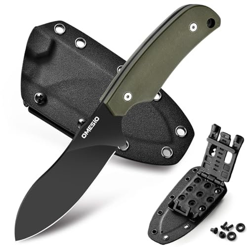 Omesio Cuchillo De Hoja Fija Con Funda De Kydex, Nessmuk Cuchillo De Caza Grande Con Mango De Acero D2 Y Caña Completa, Mango Antideslizante G10 Cuchillo Para Cinturón De Supervivencia De Camping