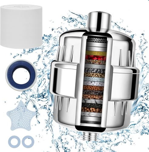 Filtre de douche 36 étapes avec vitamine C pour eau dure – Filtre adoucisseur d'eau avec cartouche filtrante remplaçable à plusieurs étapes pour éliminer le chlore, les métaux lourds