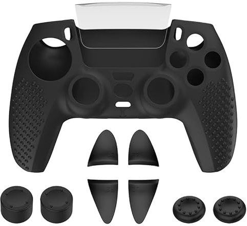 Coque de protection antidérapante pour manette sans fil PS5 - En silicone ergonomique - Accessoire pour manette PS5 - Compatible avec station de charge avec capuchons pour joysticks - Noir