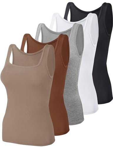 BQTQ 5 Pezzi Canotta Donna Tank Top Canottiera con Collo Quadrato Canotta Senza Maniche Canotta, Nero, Bianco, Grigio, Siena, Rosa Nebbiosa, S