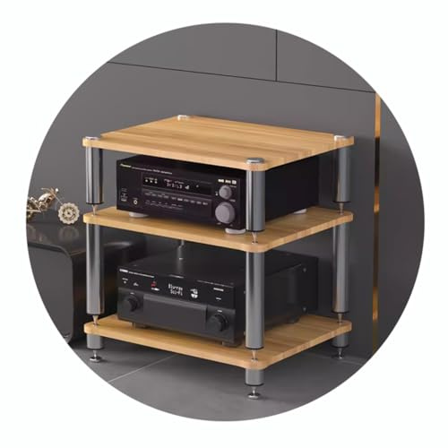 Easnuroz 2/3/4-Tiers HiFi Rack AV Shelf Media Storage Shelf With Adjustable Shelves HIFI Stand Record Player Stand Media Storage Shelves Audio Video Components(Wood color,60 * 48 * 60cm(3Tier))