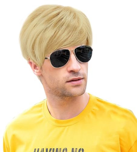 Creamily Herren Kurze Blond Perücke Gerade Layered Cosplay Kunsthaar Kostüm Halloween Naturhaar Perücken