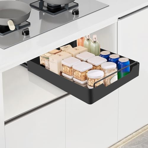 Tiroir Coulissant Cuisine Adhesif, Bac Coulissant Placard Cuisine, Organisateur D'Armoires De Cuisine Pour Armoires de Cuisine,Tiroir Coulissant, Aucun PerçAge ni Clouage Requis 30 x 43 x 7 cm