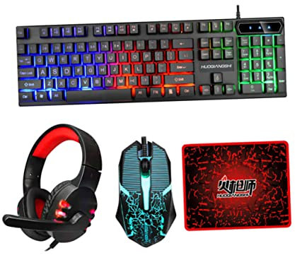 PHENOFICE Juego De Auriculares con Teclado Y Ratón 4 En 1 Teclado Ergonómico para Juegos Accesorio De Ordenador