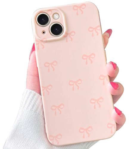 VCGFJD Case for iPhone 14, Cute Ribbon Bow Pattern, Stylish Simple Phone Case, Raised Lens Edge Protection, Aesthetic Bowknot Slim Soft TPU Durable Protective Cover for iPhone 14 - Pink