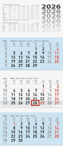 BRUNNEN 3-Monatskalender 2026 | blau, 320×740 mm