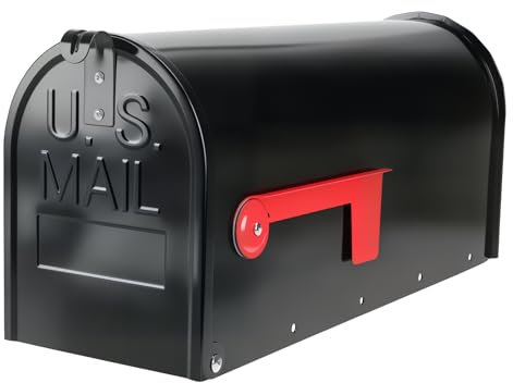 Zinovo Metal Post Mount Mailboxes for Outside,Galvanized Steel,Waterproof,Medium Capacity,Red Flag Indicated,Modern Style,Mail Boxes for House Outside/Residential,Black,18.8 x 9 x 6.7 inches