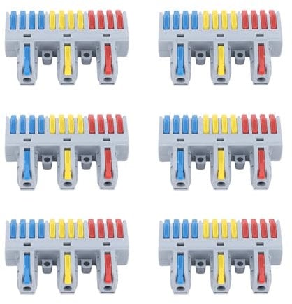 6 Pacco, Connettore a Filo a Leva 32a, 3 in 12 Out, Connettore a Filo Elettrico Rapido, con Funzionamento Semplice, per Applicazioni Ampie, SPL-123