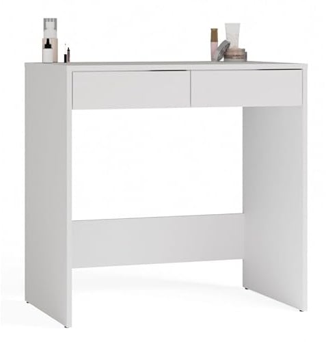 CDF Schreibtisch Computertisch Mit 2 Schubladen Moderner Arbeitstisch Weiß | Für Schlafzimmer Jugendzimmer Büro Kleine Räume Platzsparend Grifflos Mit Rollen 81 x 50 x 80 cm