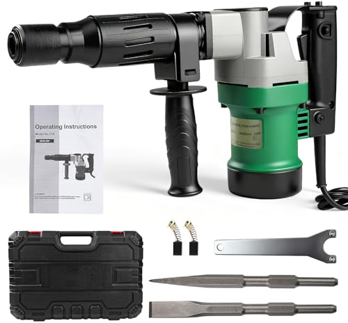 Abbruchhammer 1400 W, Bohrhammer, Betonbrecher, SDS-Plus | 30 J Schlagkraft | 3600RPM | Anti-Vibrationsgriff, mit Spitz- und Flachmeißel & Transportbox für Meißeln von Beton Schiefer, Beton usw